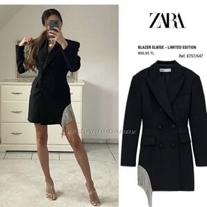 NWOT Zara limited edition blazer dress w/ rhinestone fringe